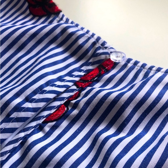 Vintage Striped Rose-Embroidered Péplum Top ✨ Lasies size M - Picture 3 of 8